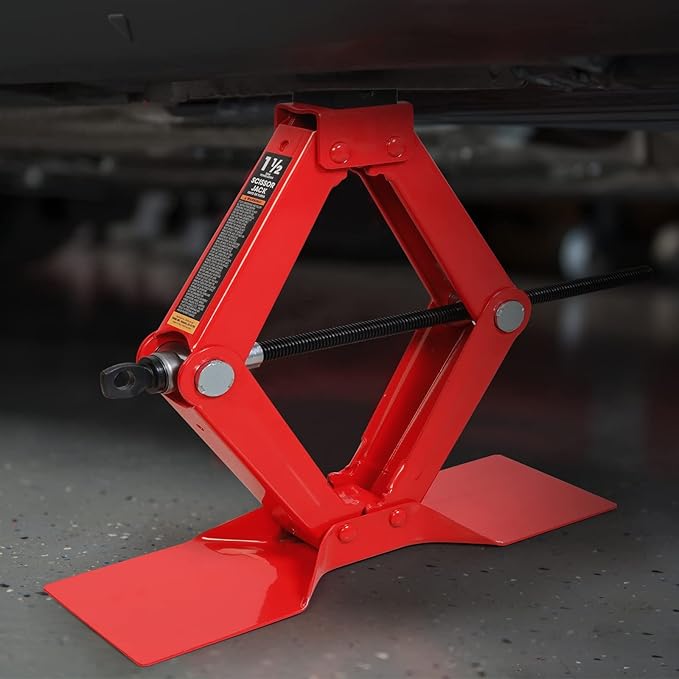 BIG RED AT10152S4R Torin Portable Steel Scissor Jack with S04 Engineering PVC Saddles: 1.5 Ton (3,000 lb) Capacity, Red