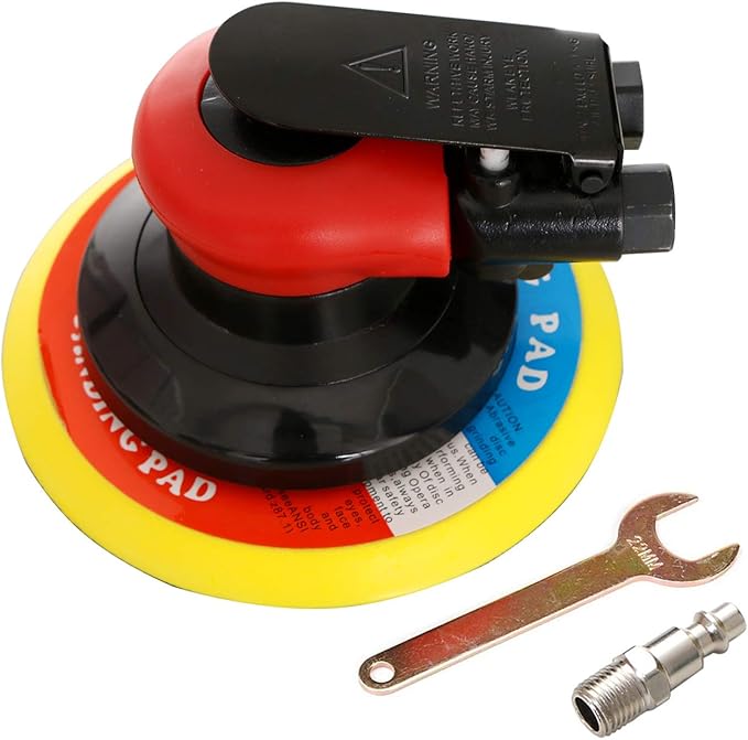 Professional Air Random Orbital Sander, Heavy Duty Dual Action Pneumatic Palm Sander (6 inch, Red)