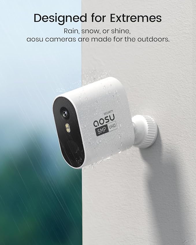AOSU 3K/5MP Solar Security Cameras Wireless Outdoor, Ultra-Wide-Angle, Cam-to-Cam Track & Sync, Home Security System with Color Night Vision, Spotlight Smart Alarm, No Subscription, 2.4G & 5G WiFi