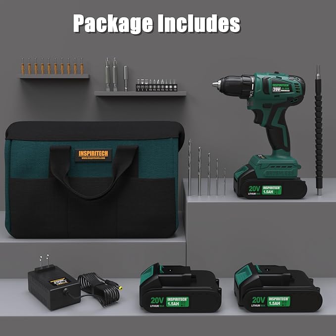 20V Cordless Drill, Brushless Power Drill Set with 2 Batteries and Charger,3/8-Inch Chuck Electric Drill Driver,22 Torque Setting,Drill/Driver Bits and Tool Bag Included
