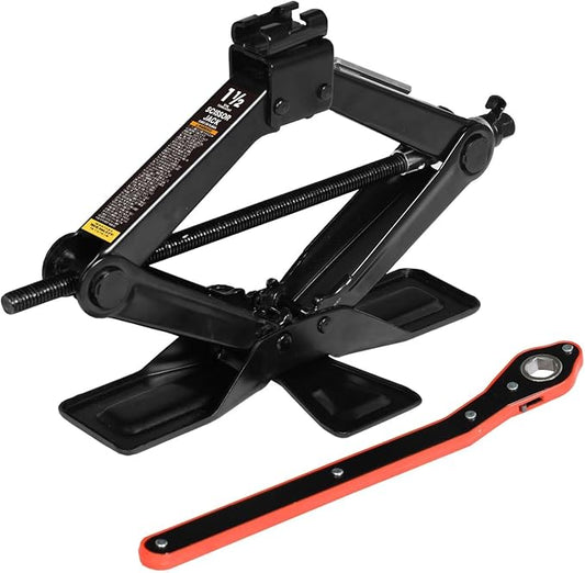 Big RED Wide Base Cross Car Scissor Jack: Steel Portable Quick Lift Tire Jacks Include Ratchet Wrench for Car, Truck, Sedans and MPV, 1.5 Ton (3,000 lbs) Capacity, Black