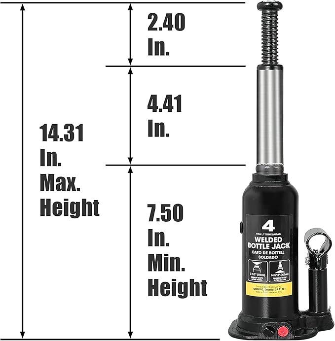 BIG RED 4 Ton (8,000 LBs) Torin Welded Hydraulic Car Bottle Jack for Auto Repair and House Lift, Black, AT90403BR
