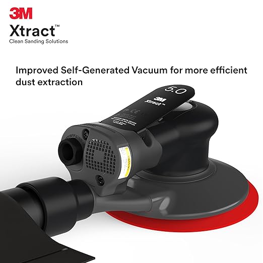 3M Random Orbital Sander, Xtract Pneumatic 88947, 5 in, Self-Generated Vacuum, 5/16 in Orbit, Ergonomic and Lightweight ROS, 209W Motor, Dust Extraction