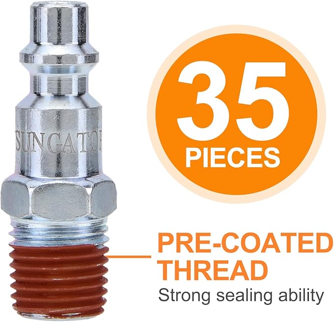 SUNGATOR 35-Pack 1/4 Inch Air Hose Fittings, 1/4'' Male NPT Industrial Plugs Kit, 1/4 Inch Quick Connect Air Line Hose Fittings, 1/4'' Industrial Hose Repair Plugs Kit for Comressor, Auto Shop