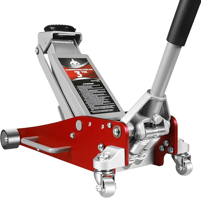 3 Ton Low Profile, Aluminum and Steel Racing Floor Jack with Dual Pistons Quick Lift Pump for Sport Utility Vehicle, Lifting Range 3-15/16" min to 18-5/16" max, Red
