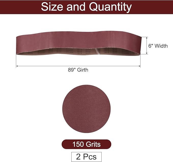 uxcell 2pcs 6" x 89" Sanding Belts 150 Grits Aluminum Oxide Abrasive Belt Sander Paper Sanding Papers for Metal Wood Grinding Polishing, Reddish Brown