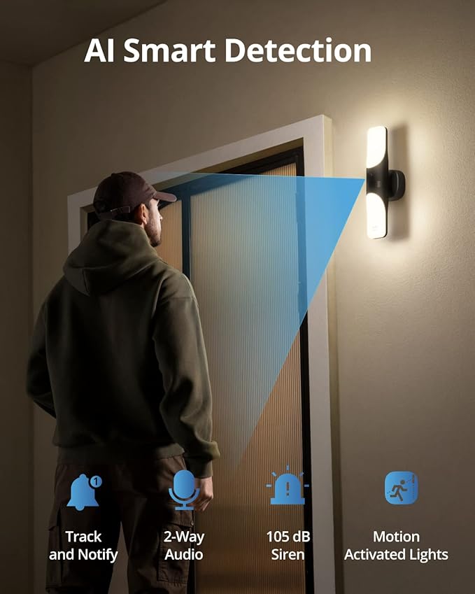 eufy Security S100 Wired Wall Light Cam (2-Pack), Security Camera Outdoor, 2K Camera with 1200 Lumen Light, Color Night Vision, Motion Activated Light, AI Smart Detection, IP65 Waterproof