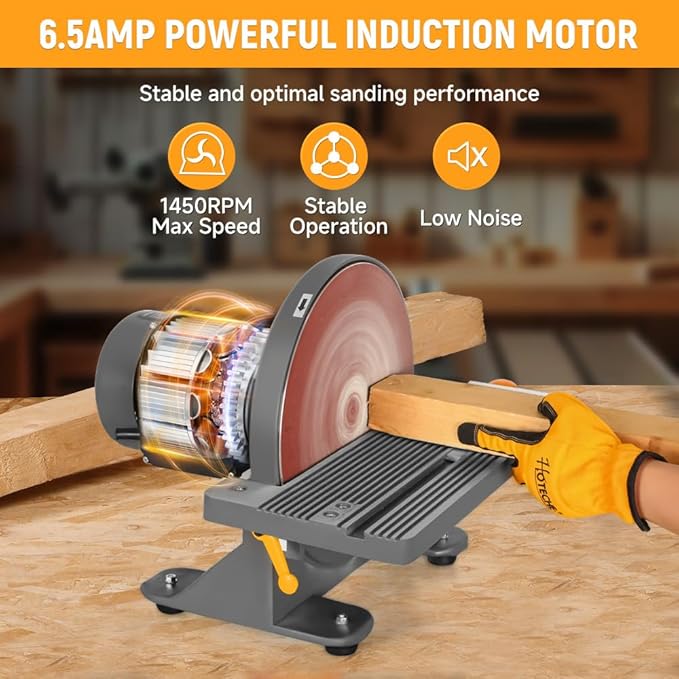 Hoteche 12-Inch Benchtop Disc Sander 6.5-Amp Sanding Machine with Miter Gauge and Dust Collection System for Wood and Metal