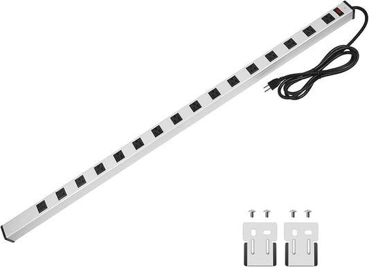 Long Heavy Duty Power Strip, 16 Outlet Large Metal Power Strip, Garage Workshop Multi Wide Industrial Power Strip. 6FT Cord 15A, 125V, 1875W (Sliver)