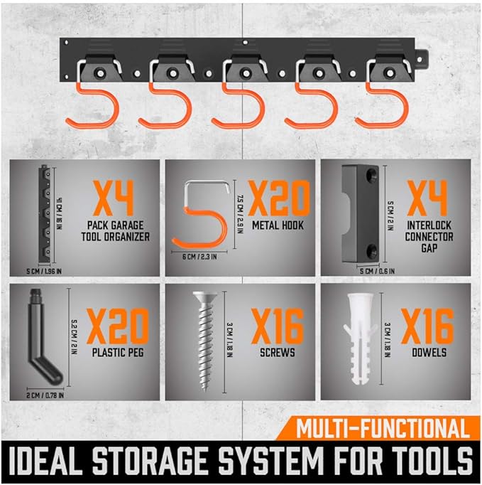 HORUSDY 64 Inch Adjustable Storage System, Wall Mount Tool Organizer, Tool Hangers for Mop and Broom Holder Shovel, Rake, Broom, Mop Holder, Etc