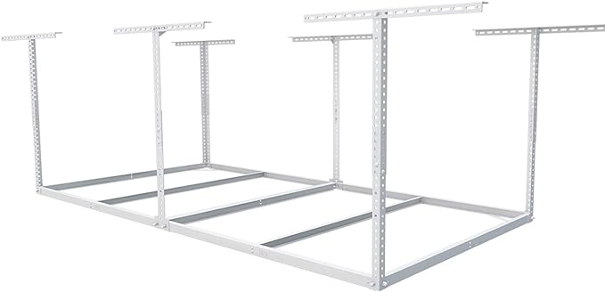 FLEXIMOUNTS 4x8 Overhead Garage Storage Rack without Decking,Garage Storage Organization System,Heavy Duty Metal Garage Ceiling Storage Racks,600lbs Weight Capacity,White