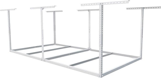 FLEXIMOUNTS 4x8 Overhead Garage Storage Rack without Decking,Garage Storage Organization System,Heavy Duty Metal Garage Ceiling Storage Racks,600lbs Weight Capacity,White