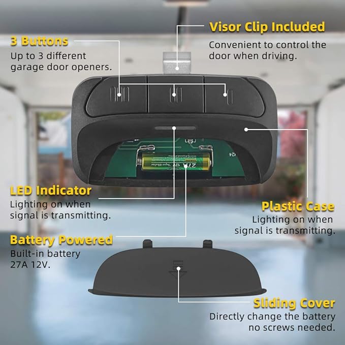 Garage Door Remote Control ONLY Replacement Chamberlain LiftMaster Craftsman has Yellow Learn Button on Opener,with Security+ 2.0 and 310/315/390Mhz,Support 3 Door Openers in a Remote