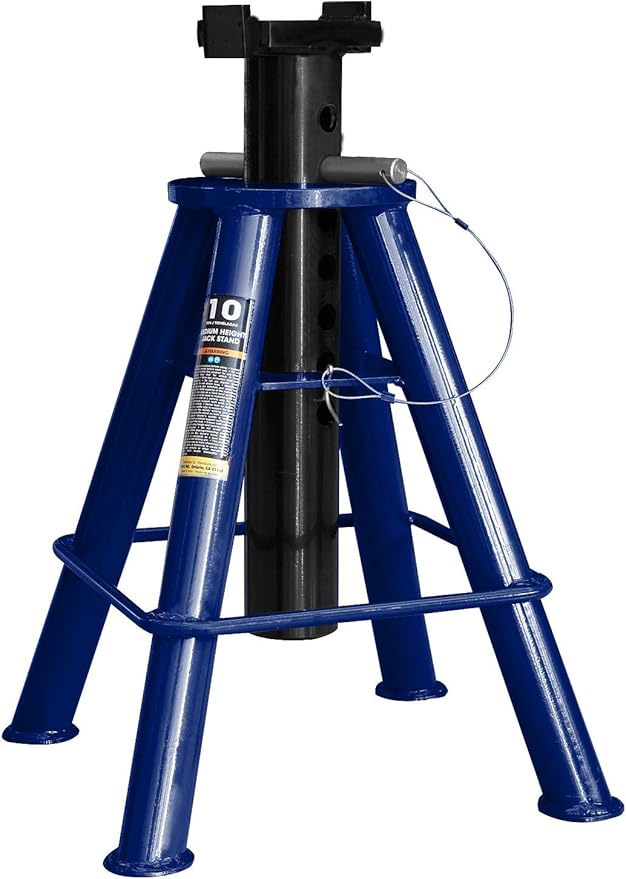 TCE 10 Ton (20,000 lb) Capacity Heavy Duty Steel Jack Stands, Medium Profile, 2 Pack, T70071 , Blue