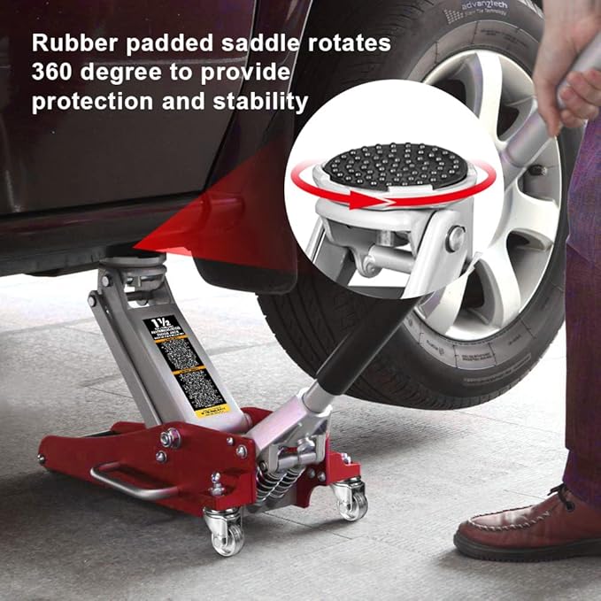 BIG RED AT815016LR Torin Hydraulic Low Profile Aluminum and Steel Racing Floor Jack with Dual Piston Quick Lift Pump, 1.5 Ton (3,000 lb) Capacity, Red