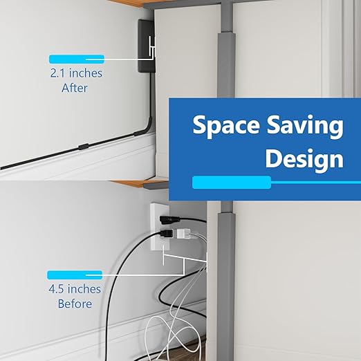 LIDER Flat-Face Outlet Extender with 3 Receptacles, Ultra-Thin Wall Plate Plug with Cord Extender and 3-Outlet Power Strip, 3ft Cord, LWE3-315-BK2P, Black, 2 Pack