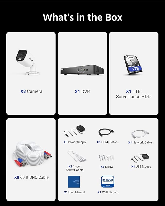 ANNKE Home Wired Camera Security System with Audio, 8CH 3K Lite H.265+ AI DVR with 1 TB Hard Drive and 8 X 1080P IP67 Weatherproof Cameras with Dual Light, Human/Vehicle Detection, Color Night Vision