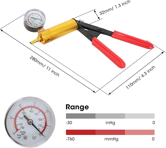 BIG RED Torin 16 Piece 2 in 1 Brake Bleeder Kit Hand Held Fluid Vacuum Gauge Pump Test Set with Storage Case, Black, ATRHS-A1998AR