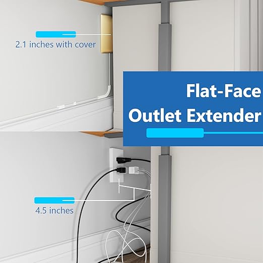 LIDER Flat-Face Outlet Extender with 3 Receptacles, Ultra-Thin Wall Plate Plug with Cord Extender and 3-Outlet Power Strip, 8ft Cord, LWE8-315-GD, Gold