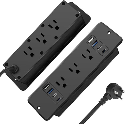 HHSOET 14 in 1 Fast Charging Recessed Power Strip, 20W Furniture Power Outlet USB C, Flush Mount Surge Protection with 6 AC Plugs, 4 USB-A and 4 USB-C, 6ft Power Cord. (Black)