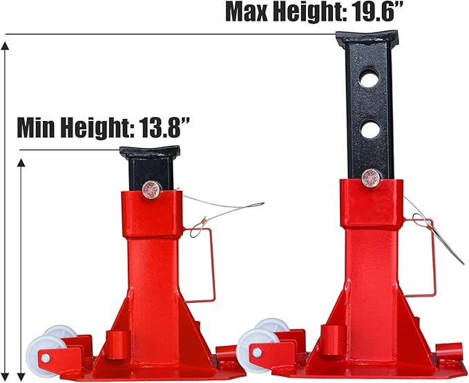 BIG RED ATZ220006P Torin Heavy Duty Jack Stands: Pin Style Jack Stand with 2 Casters and Handle, Easily Portable Car Stand for Car SUV, Truck and Pick Up, 22 Ton (44,000 lb) Capacity, Red