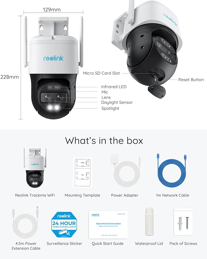 REOLINK 4K Wired WiFi Outdoor Security Camera, 8MP Dual Lens, 360 PTZ Camera, Auto Tracking, 2.4/5GHz Wi-Fi Smart Person/Vehicle/Animal Detection, 6X Hybrid Zoom, Color Night Vision, TrackMix WiFi