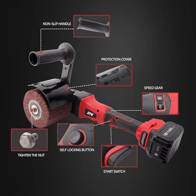 Cordless Burnishing Polishing Machine, ZFE 21V 28A Handle Sander Polisher Wheel Portable Drawing Machine, Adjustable Speed Stainless Steel Sander Polisher, for Stainless Steel Wood Polishing