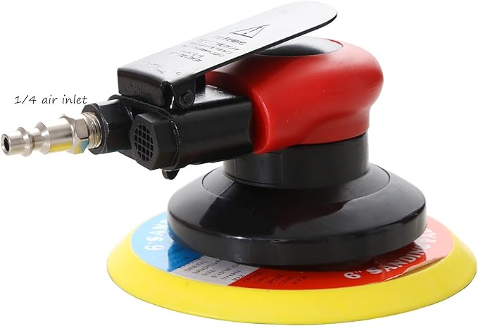 Professional Air Random Orbital Sander, Heavy Duty Dual Action Pneumatic Palm Sander (6 inch, Red)