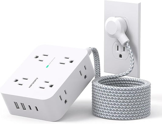 Surge Protector Power Strip 15 Ft Long Cord, Extension Cord 15 Feet with 8 Outlets 4 USB Ports(2 USB C), Flat Plug, Desk Charging Station for Home Office College Dorm Room Essentials