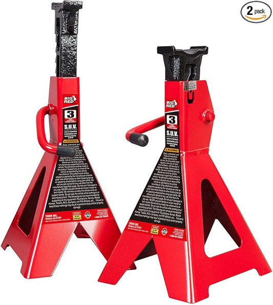 BIG RED T43006 Torin Steel Jack Stands (Fits: SUVs and Extended Height Trucks): 3 Ton (6,000 lb) Capacity, Red, 1 Pair