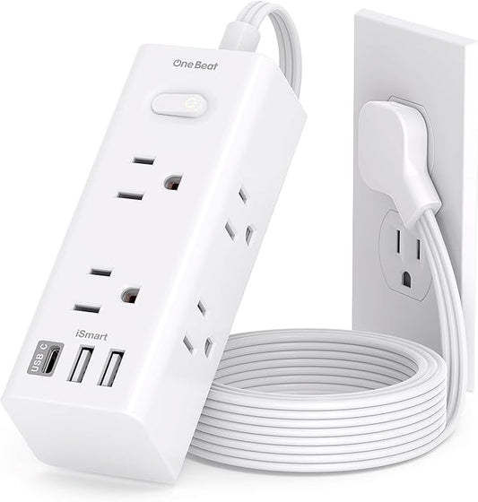 5Ft Extension Cord with Multiple Outlets, Flat Plug Power Strip Surge Protector with 5 Ft Long Cord, 6 Outlet 3 USB Ports (1 USB C), Multi Outlet Wall Plug for Travel, College, Dorm Room Essentials