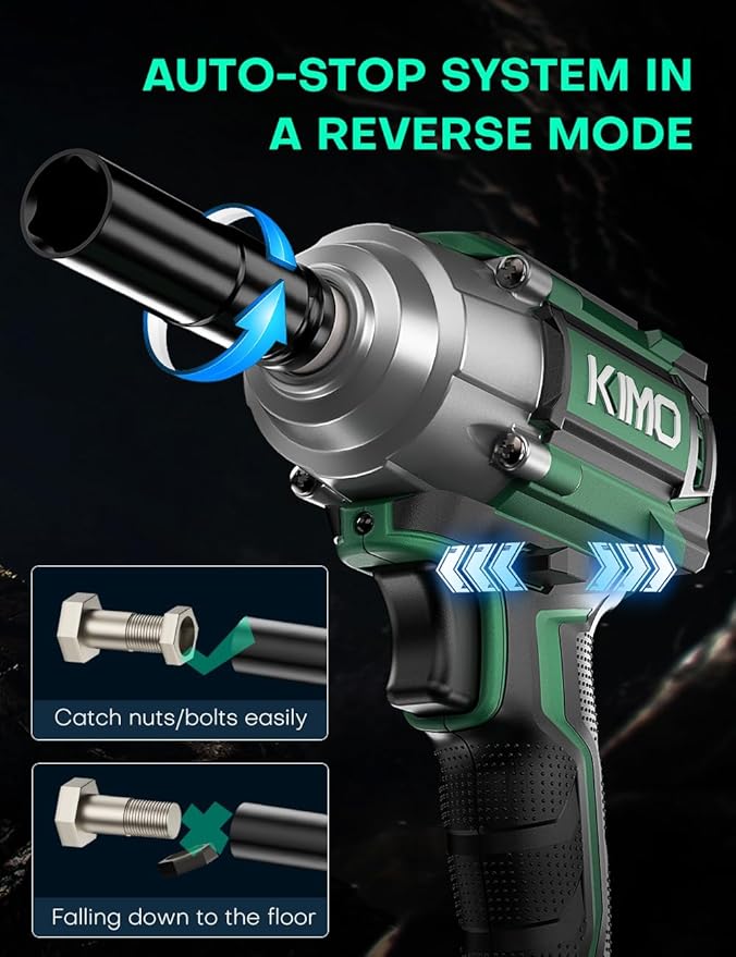 KIMO Impact Wrench 1/2 Cordless,550N.m/406ft-lbs Max Torque & 3000RPM, 2x20V 3.0Ah Battery, Impact Gun with 7 Drive Impact Sockets, 3 Inch Extension Bar, 1 Hour Fast Charger Impact Drill for Car Tires