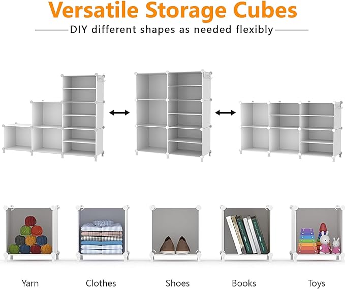 AWTATOS Closet Organizer 6 Cube Storage Shelves Portable Closet Clothes Organizers and Storage Stackable Cubby Shelving for Closet Bedroom Living Room Office White