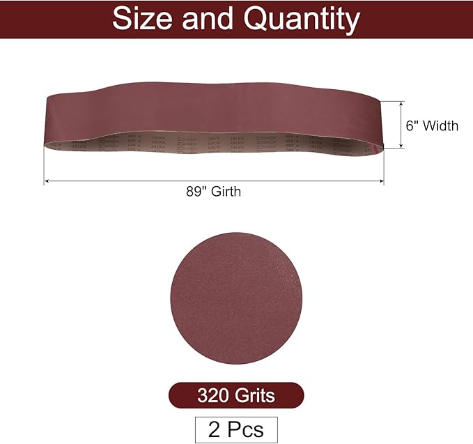 uxcell 2pcs 6" x 89" Sanding Belts 320 Grits Aluminum Oxide Abrasive Belt Sander Paper Sanding Papers for Metal Wood Grinding Polishing, Reddish Brown