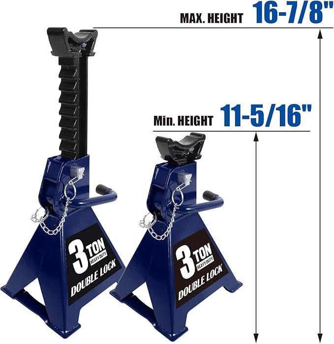TCE AT43005AU Torin Steel Heavy Duty Jack Stands: Double Locking Pins, 3 Ton (6,000 lb) Capacity, Blue, 1 Pair (2 Pack)