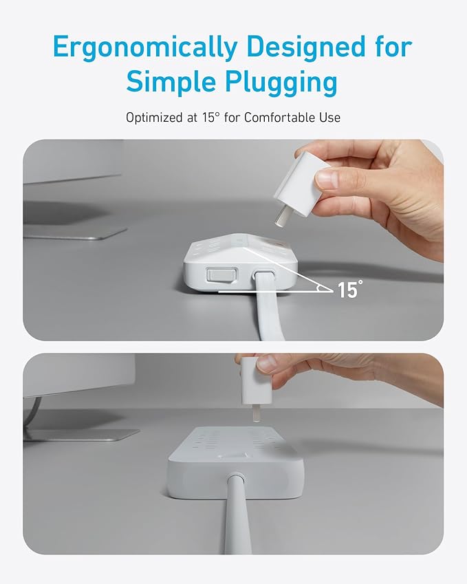Anker Flat Plug Power Strip(300J), 20W USB C Power Strip, 10-in-1 Ultra Thin Power Strip with 6 AC, 2 USB A/2 USB C,10feet Extension Cord, Desk Charging Station,Home Office College Dorm Essentials