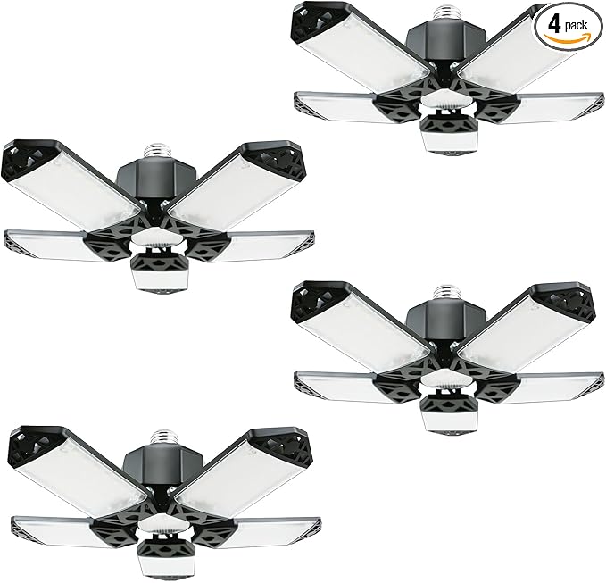 160W LED Garage Light 4Pack, 16000 Lumen Ceiling Lights with 5+1 Adjustable Panels, 6500K Daylight Light Bulb Fixture LED Lights for Garage, Workshop (New 160W 4Pack)