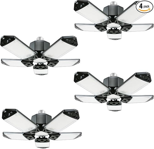 160W LED Garage Light 4Pack, 16000 Lumen Ceiling Lights with 5+1 Adjustable Panels, 6500K Daylight Light Bulb Fixture LED Lights for Garage, Workshop (New 160W 4Pack)