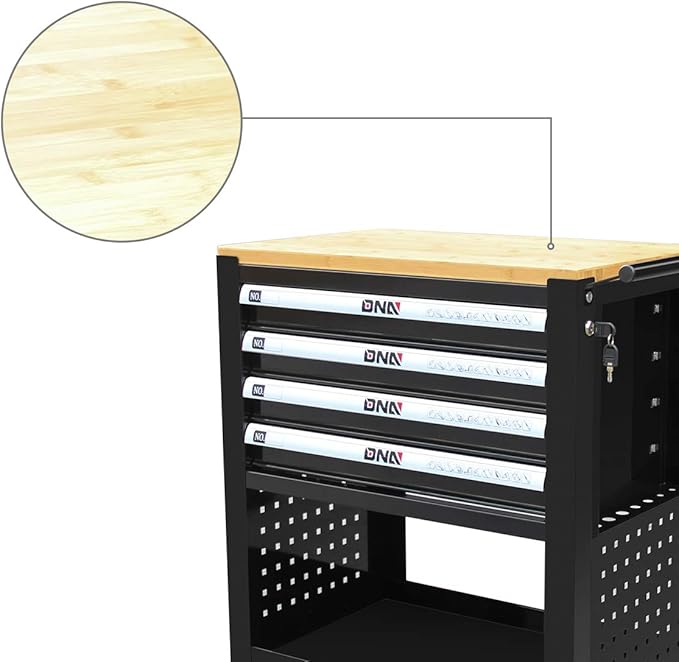 DNA MOTORING 30" W X 37" H X 18" D Large Capacity 4-Drawer Chest Rolling Tool Cart Locking Swivel Cabinet (TOOLS-00003) with Keys, Black