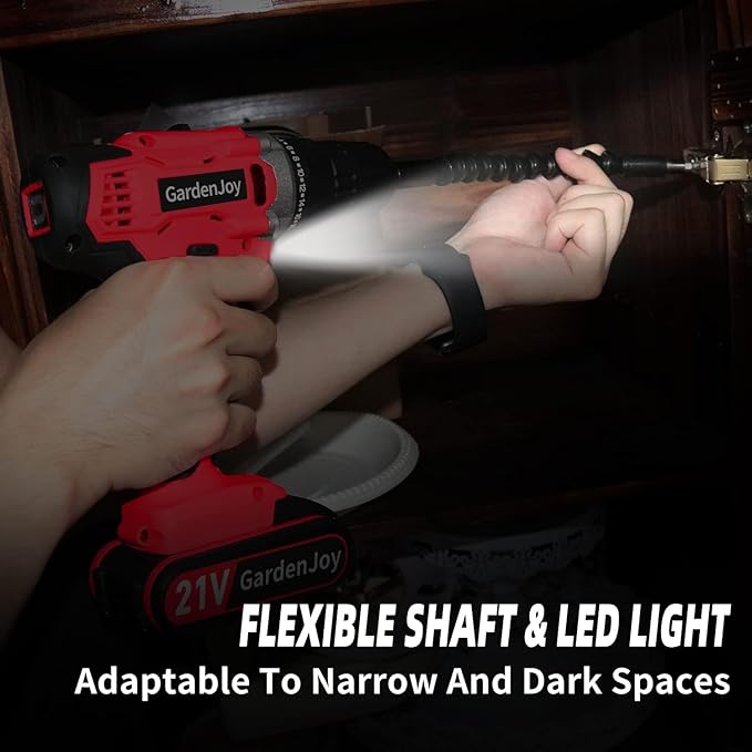 Cordless Power Drill Set: 21V Electric Drill Driver Kit with Battery and Fast Charger, 2 Variable Speed Control, 3/8-Inch Keyless Chuck and 24+1 Torque Setting with led light for metal surfaces,wood