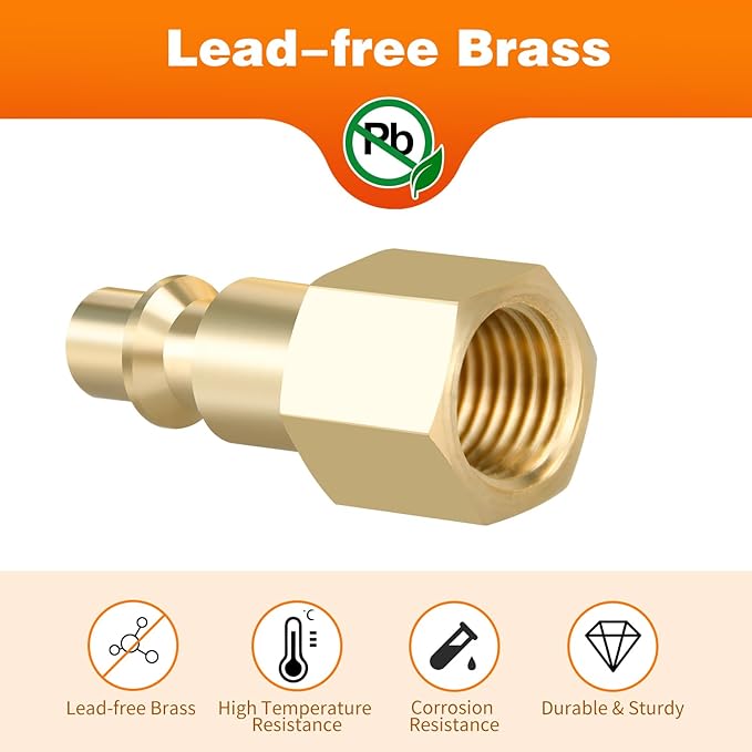 Air Coupler and Plug Kit, 10pcs Air Coupler and Plug Kit, 1/4 Inch NPT Industrial Brass Air Hose Fittings, Quick Connector Air Fittings for Automotive and Home (10pcs 1/4" FNPT Plug)