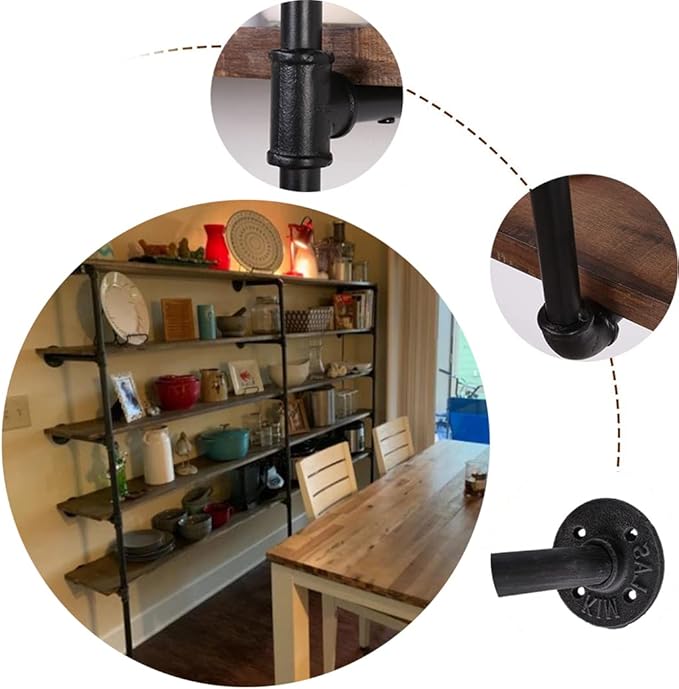 Industrial Wall Mount Iron Pipe Shelf Bracket,Retro DIY Open Bookshelf,Storage Shelves, Ceiling Hung Shelves for Home Kitchen Bathroom Living Room Office(3PcsX5Tier,70" Tall,12" deep,Hardware Only)