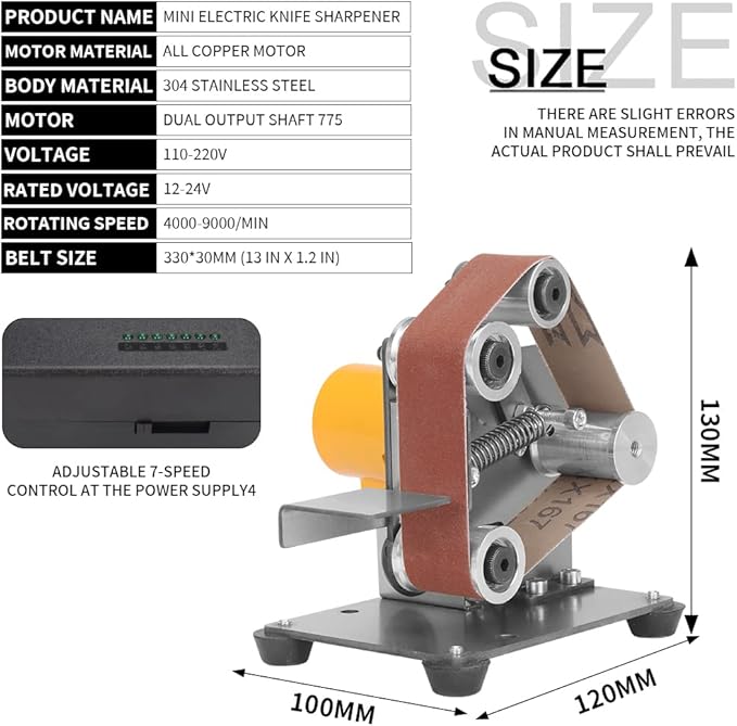 Mini Belt Sander-Electric Polishing Grinding Belt Machine 13 x 1.2inch Micro Knife Sharpener DIY Bench Sanding Machine with 10 Belts for Knife Making, Metal, Wood, Acrylic