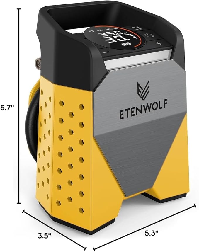 ETENWOLF ZEPHYR S3 Tire Inflator Portable Air Compressor, 1 Min Fast Inflation and 100% Duty Cycle, 160 PSI Air Pump for Cars, SUVs, Bikes, Balls (Shallow Yellow)