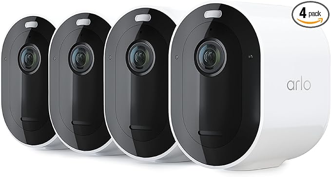 Arlo Pro 5S 2K Spotlight Camera - Wireless Home Security Camera with Spotlight, Color Night Vision, Dual-Band Wi-Fi & 2-Way Audio - White, 4 Pack, VMC4460P