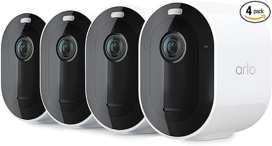 Arlo Pro 5S 2K Spotlight Camera - Wireless Home Security Camera with Spotlight, Color Night Vision, Dual-Band Wi-Fi & 2-Way Audio - White, 4 Pack, VMC4460P
