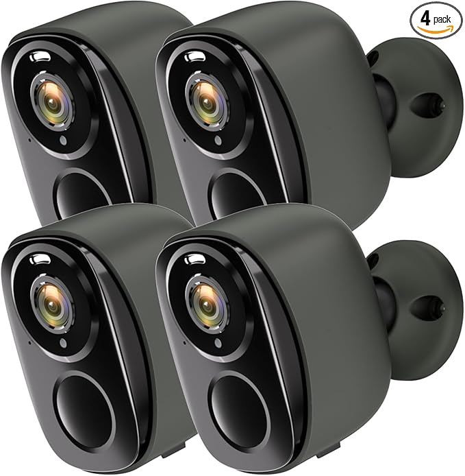 4pc Security Cameras Wireless Outdoor, 2K Battery Powered Camera, WiFi Home Indoor Camera with Color Night Vision, Spotlight, Siren, AI Detection, Cloud/SD, 2 Way Audio, No Monthly Fee, Works Alexa