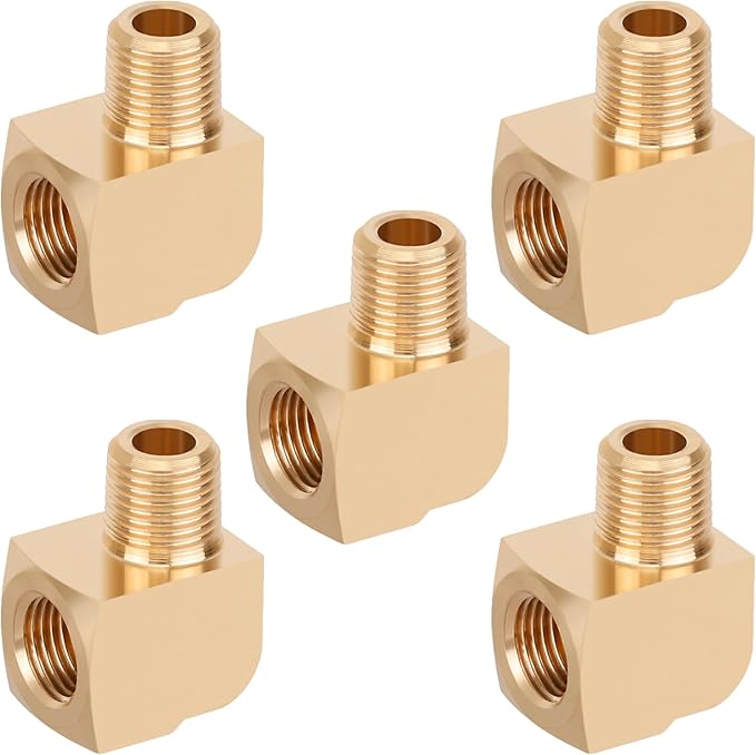 5pcs 1/8” Brass Fittings 90 Degree Barstock Street Elbow 1/8" NPT Male Pipe to 1/8" NPT Female Pipe 1/8 NPT Elbow Forged Brass Pipe Fittings