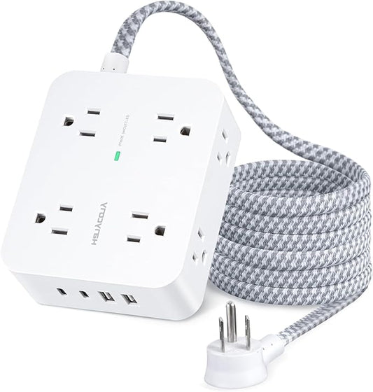 Extension Cord 20 Ft, Power Strip Surge Protector with 8 Outlets 4 USB Ports(2 USB C), Long Cord, Flat Plug, Wall Mount, Desk USB Charging Station for Home Office Essentials