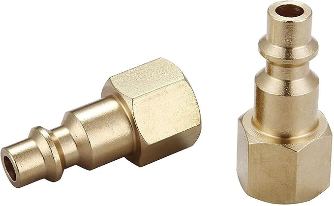 Air Hose Fittings And Quick Connect Air Fittings, 1/4 Inch NPT Brass Female Male Air Coupler Plug (10 Piece) Industrial Type D, Air Compressor Fittings (Female and Male Plug)